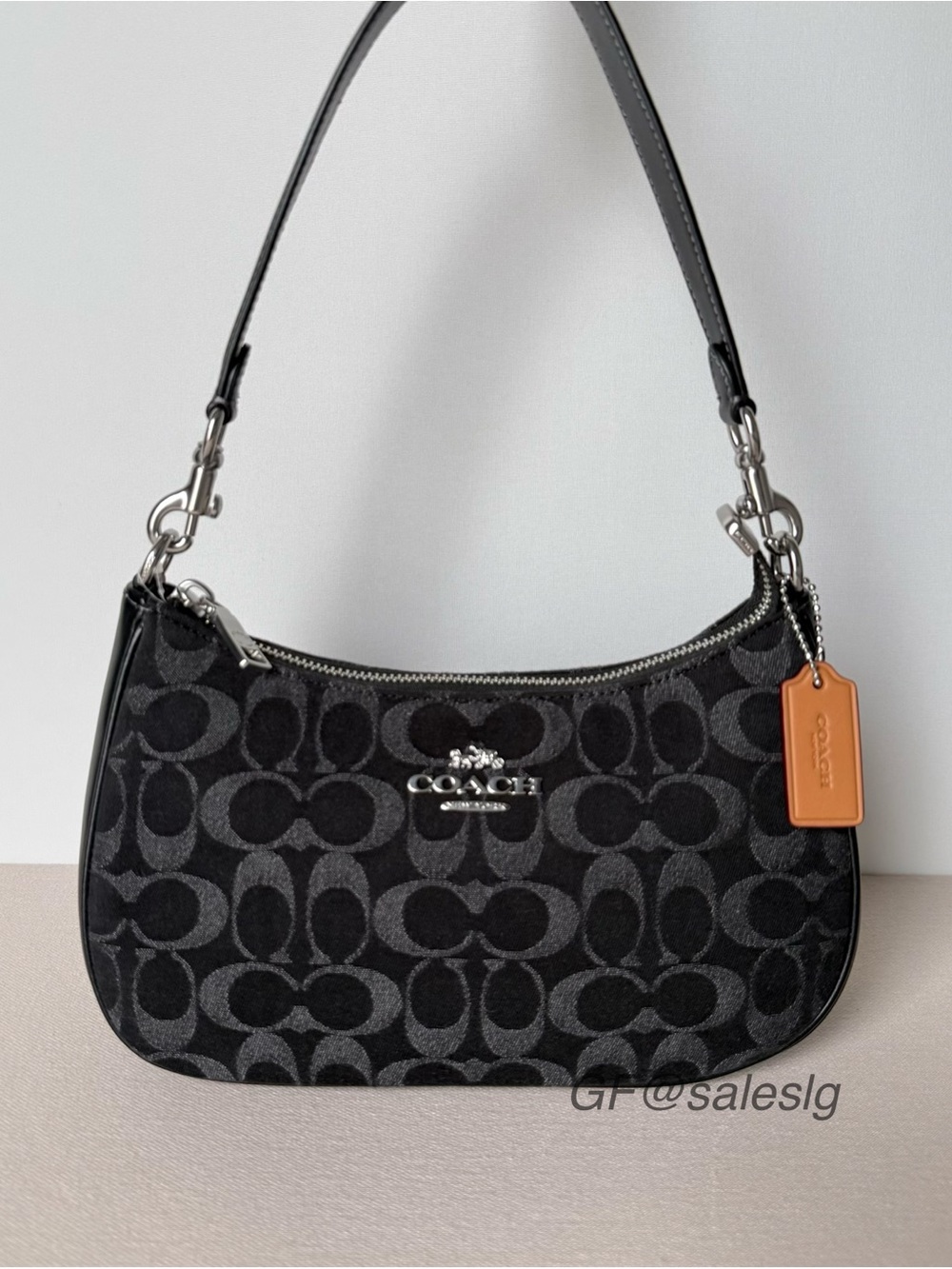 NWT Coach Teri Shoulder Bag In Black Signature Denim Y2K Moon Bag